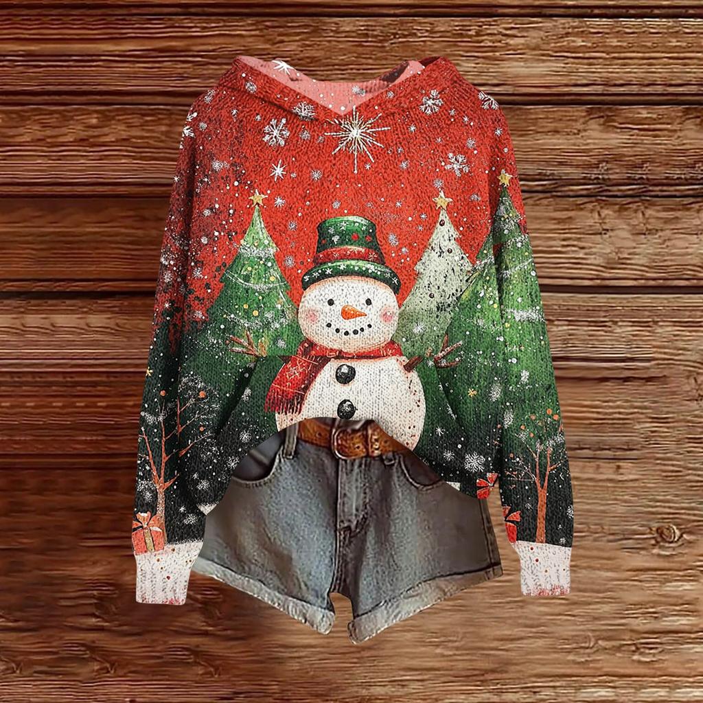 Ladies' Fashionable Printing Casual Hooded Long Sleeved Sweatshirt