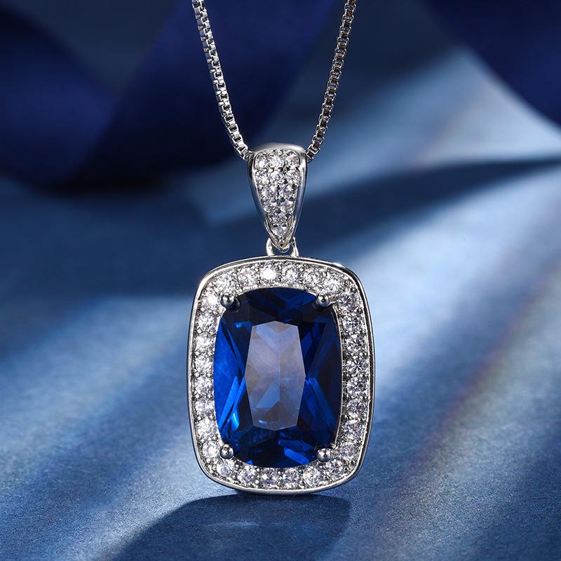 Jewelry Copper Bottom Gold-Plated Simulation Red Corundum Blue Spinel Temperament Fat Square Women'S Set 10 * 14