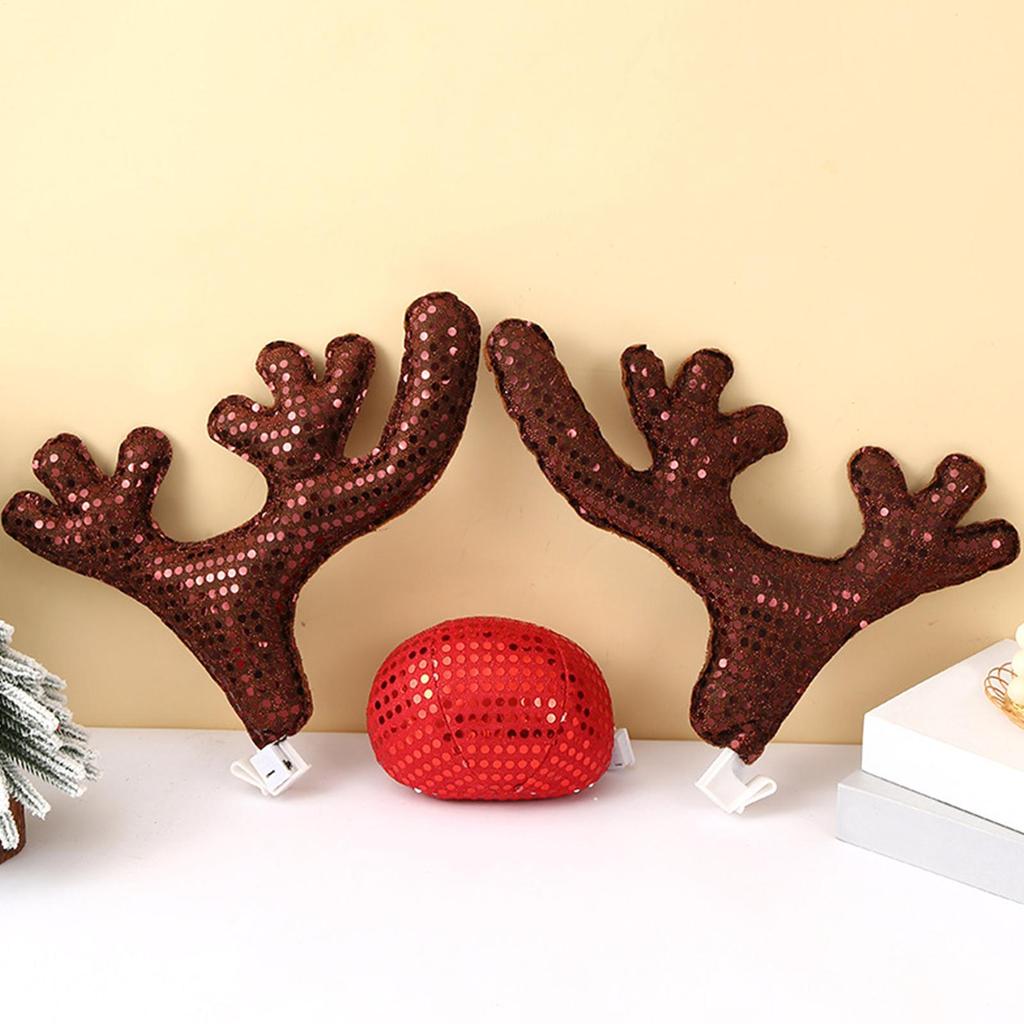 Рождественский декор для автомобиля Рождество со светодиодной подсветкой Забавный экстерьер автомобиля Аксессуары для костюма оленя для зимних праздников Нового года Семейный