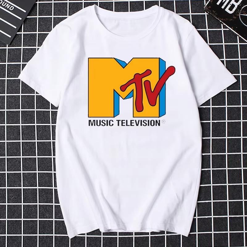 Ретро Мужская Женская Футболка Винтажный Рок Хип-Хоп Телевидение Лето Mtv Музыкальное Телевидение Графический Топ Уличная Одежда Оверсайз Свободная Повседневная Футболка