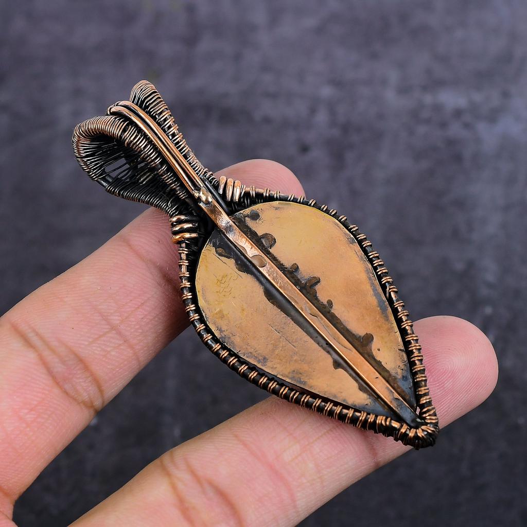 Natural Cameo, Moonstone Gemstone Copper Wire Wrap Jewelry Pendant 3.07" W8f93