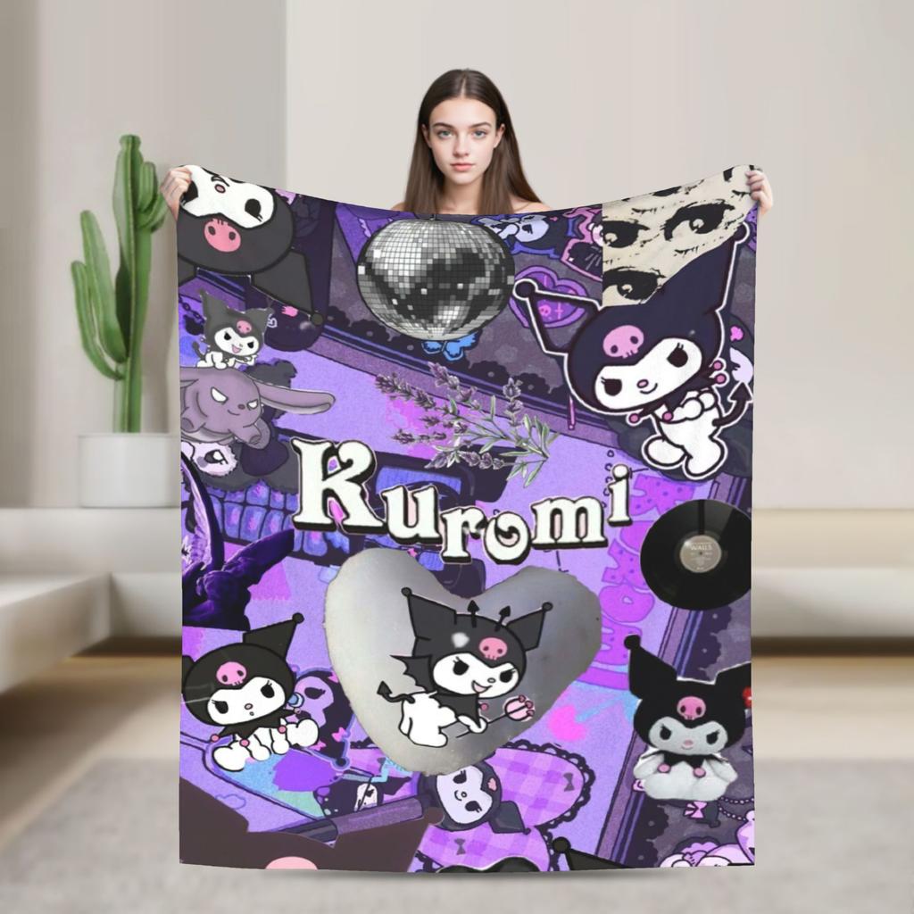 Фиолетовые пледы Kuromi Кавайный мультяшный шерстяной Потрясающие дышащие пледы для покрывала Осень/Зима
