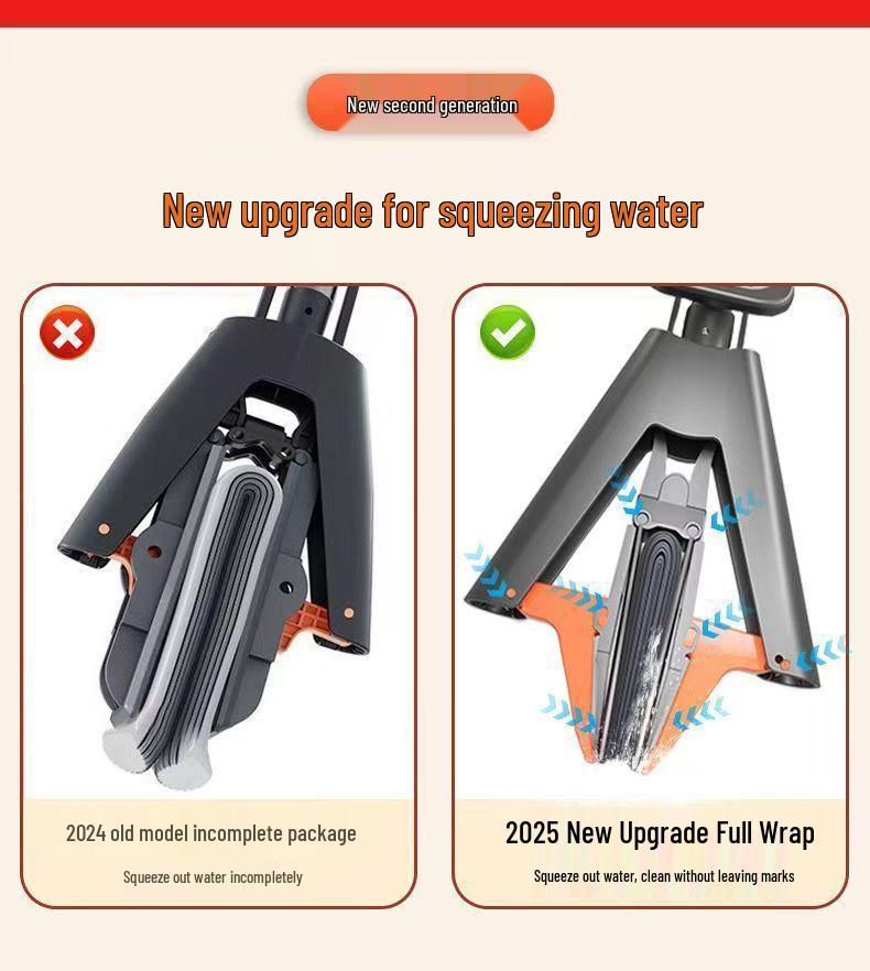 2025 Foldable Hands-Free Cotton Sponge Mop - Water-Absorbing, One-Wipe Clean