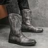 Men's Leather Boots Autumn and Winter New Retro Leather Shoes Fashionable Men's Large Size Ethnic Style Sleeve Boots Cowboy Boots