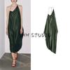 Summer New Product Women's Clothes Sexy Open Back Halter Spaghetti Straps Asymmetric Silk Satin Texture Dress 8073126