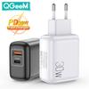 QGeeM PD 30W 2 Ports EU Plug Fast Charger Adapter For iPhone 14 13 12 11 Samsung Xiaomi Huawei QC 3.0 Mobile Phone Quick Charger
