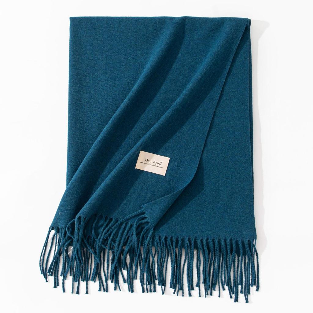 Blue Green Scarf for Girls with A Sense of Atmosphere In Winter Versatile Solid Color Long Scarf Imitation Cashmere Tassel Shawl Scarf Cold Color