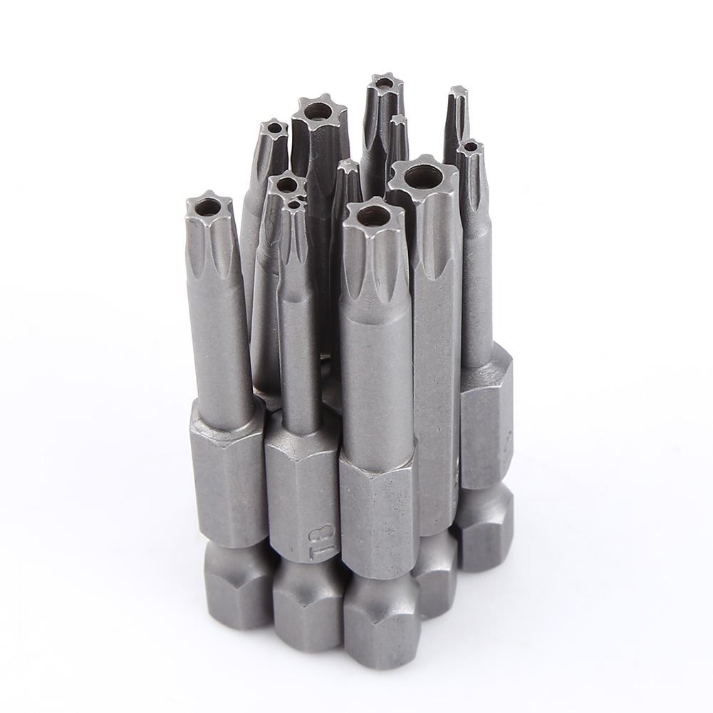 Набор из 12 отверток с хвостовиком 1/4 дюйма и длиной 50 мм из стали S2 с магнитной головкой T5-T40