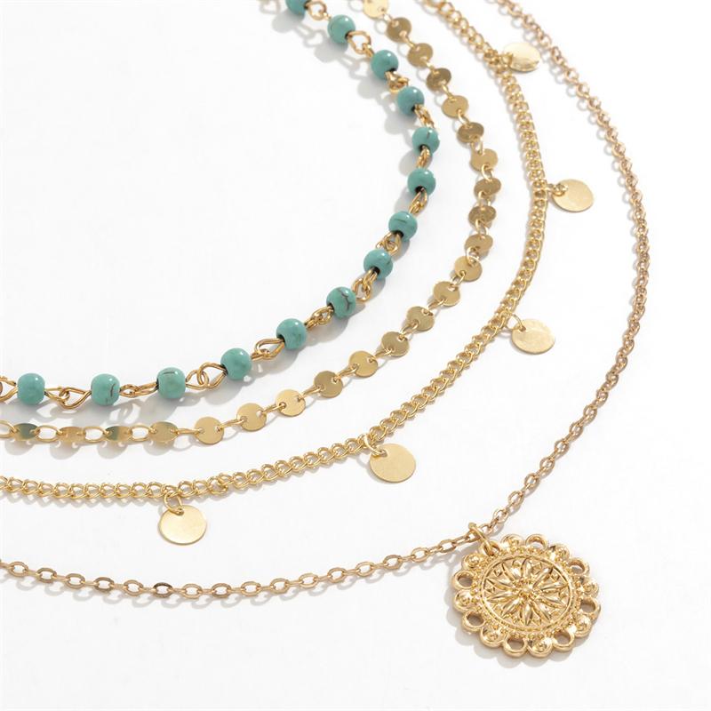 Vintage Blue Stone Beaded Chain Necklaces for Women Fashion Ethnic Multilayered Tassel Necklaces Friendship Jewelry Gift