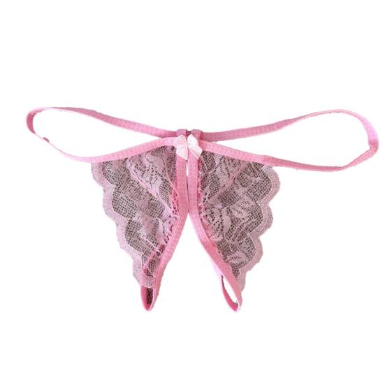 Women Panties Lace Open Crotch See-through Bow-knot Decor Solid Color Thongs G-string Lady Low Waist Thin Intimate Women Underwear