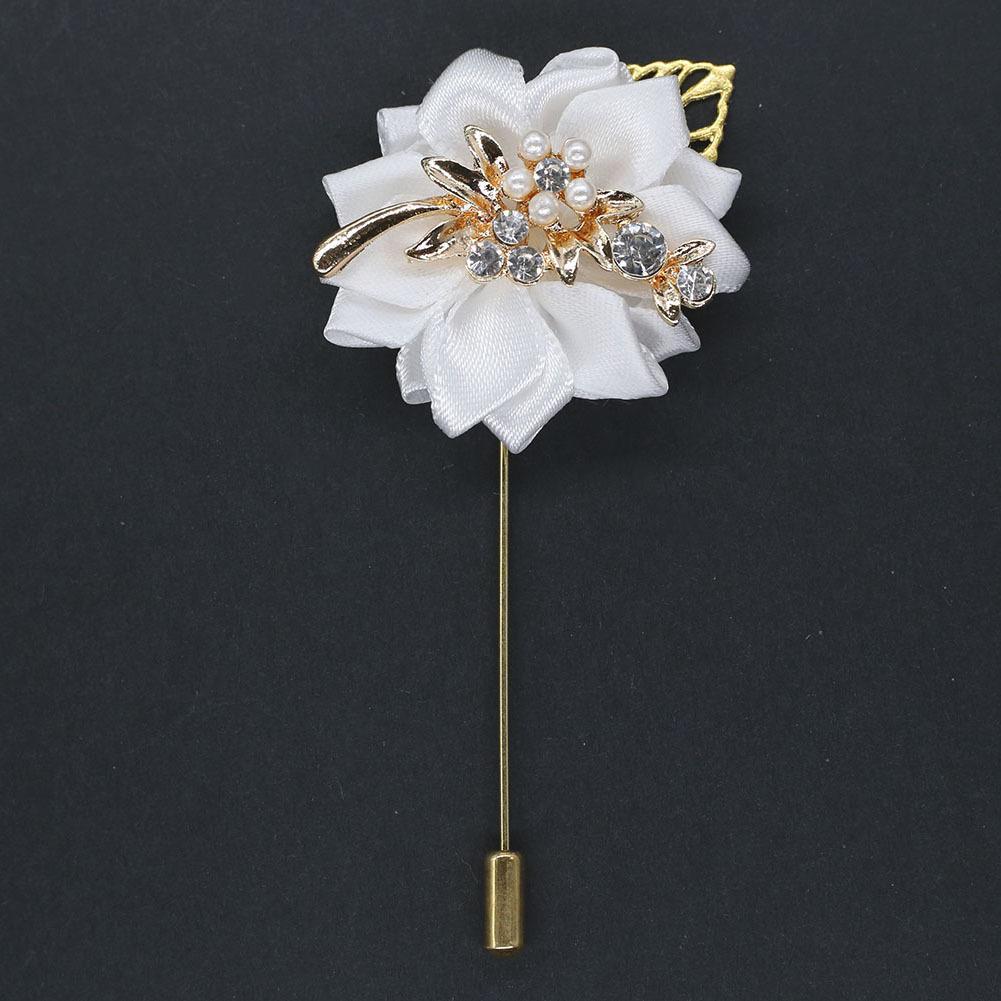 Luxury Crystal Pearl Groomsmen Boutonniere Wedding Corsage Men Brooch Pin Red Burgundy Flower Groom Bridal Boutonnieres