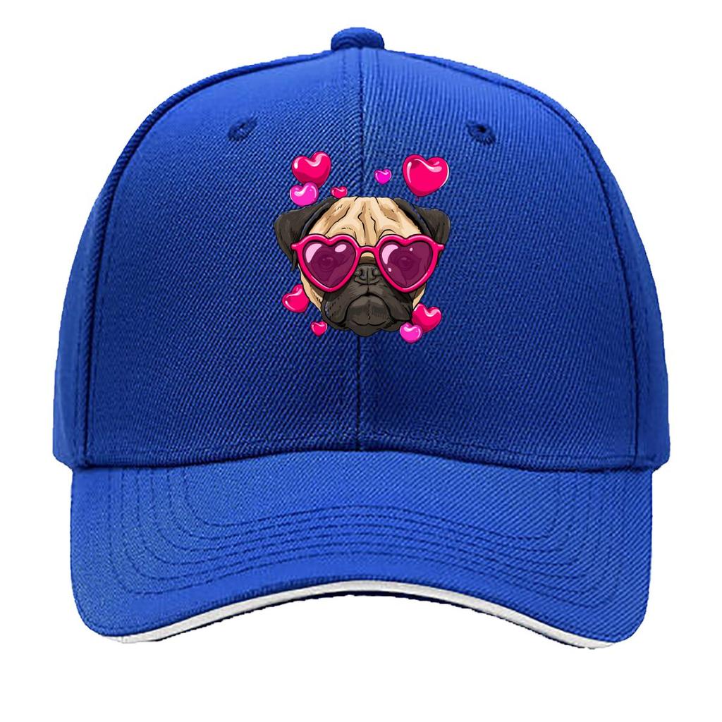 Valentine Day Pug Dog Heart Glasses Hearts Graphic Sandwich Baseball Cap Unisex Women Sun Cap Outdoor Workouts Hat