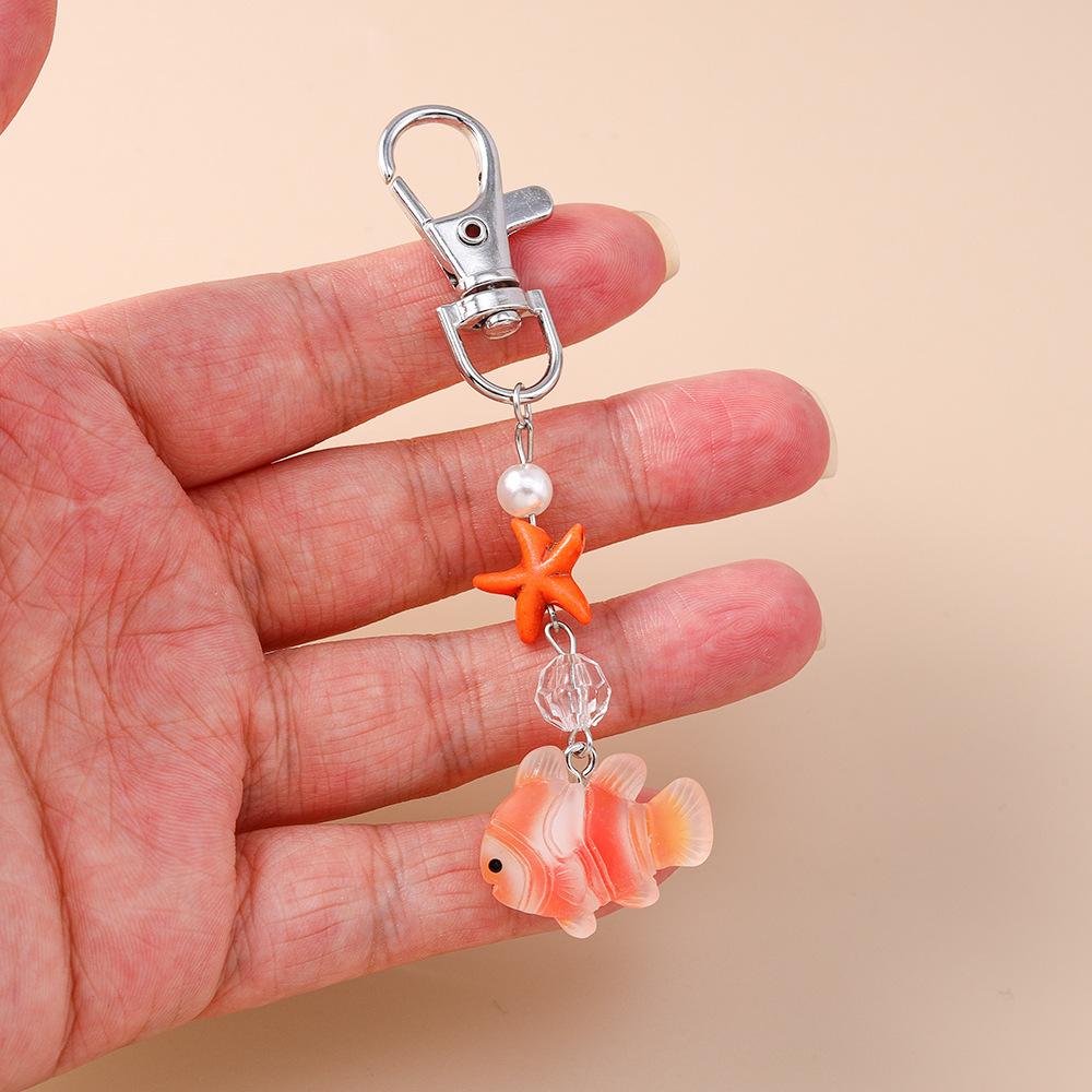 Ocean Themed Key Chain Summery Beaded Key Chain Cute Clownfish Keychain Colorful Starfish Pendant Keychain For Backpacks Diy