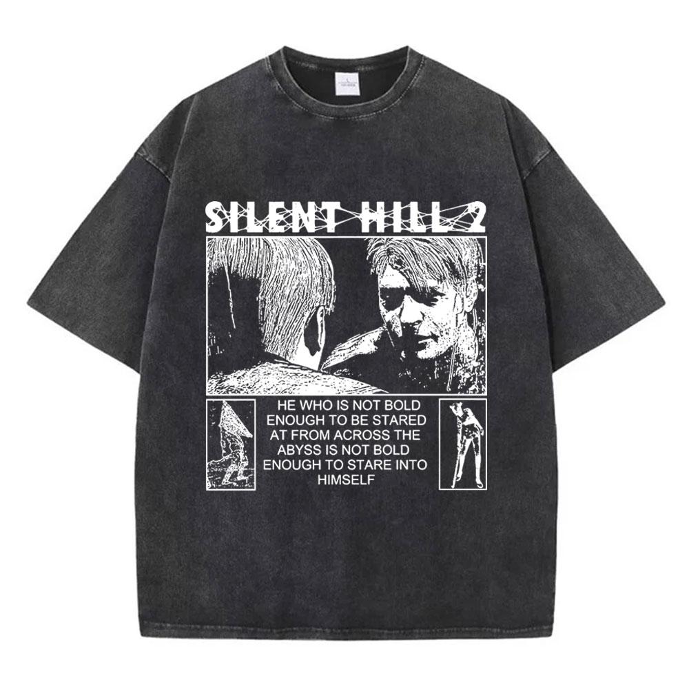 Футболка с графикой игры ужасов Silent Hill 2, мужская, женская, готическая, винтажная, выстиранная, повседневная, свободная, с коротким рукавом
