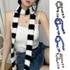 Women Long Scarf Retro Style Striped Color Block Thickened Imitation Mink Fur