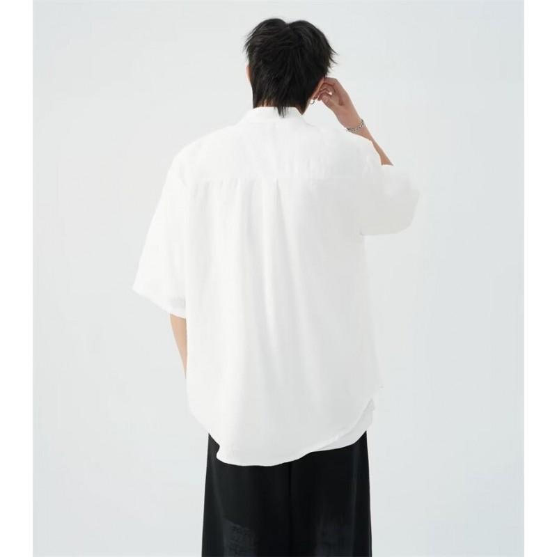 Mens Linen Blend Stand Collar Long Sleeve Shirt Loose Fit Casual Top