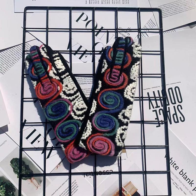 Осенние теплые перчатки, модные перчатки с вышивкой в этническом стиле, перчатки для спорта на открытом воздухе, велосипедные перчатки