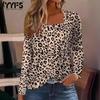 Women's Fashion Casual Spring Autumn Leopard Print Long Sleeve Square Collar Blouses & Shirts