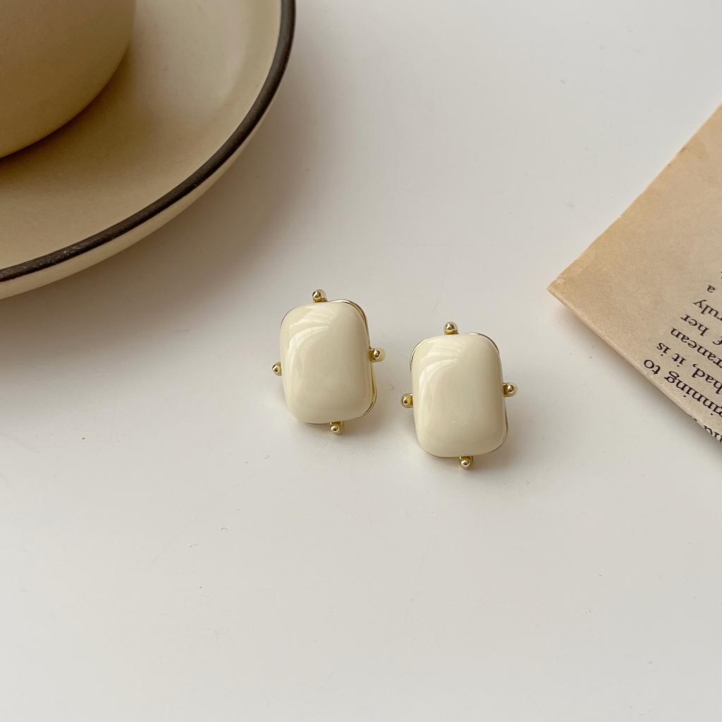 Французский Винтажный Темперамент Белая Геометрия Эллипс Квадрат Серьги-гвоздики для Женщин Тренд Шармы Пирсинг Ювелирные Аксессуары Подарок