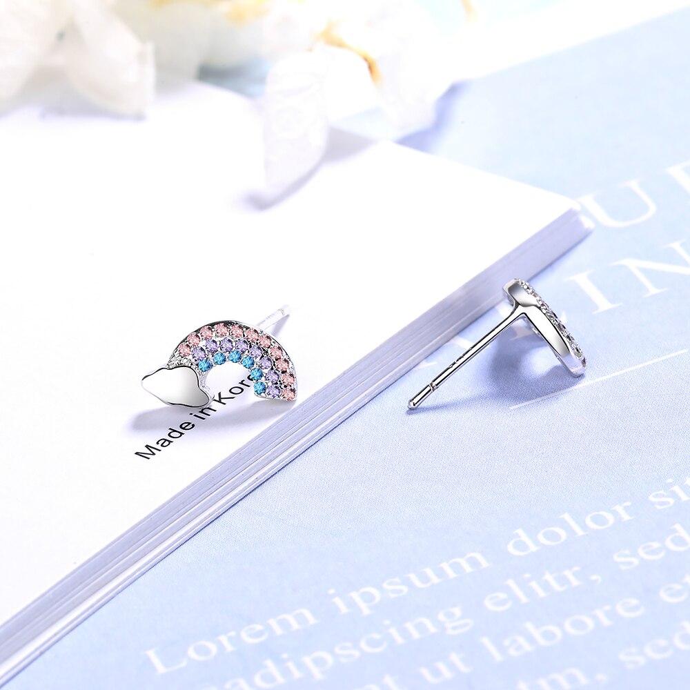 925 Sterling Silver Simple Cute Rainbow Clouds Stud Earrings With Colored Zircon For Girl Birthday Gift Dropshipping S -E920