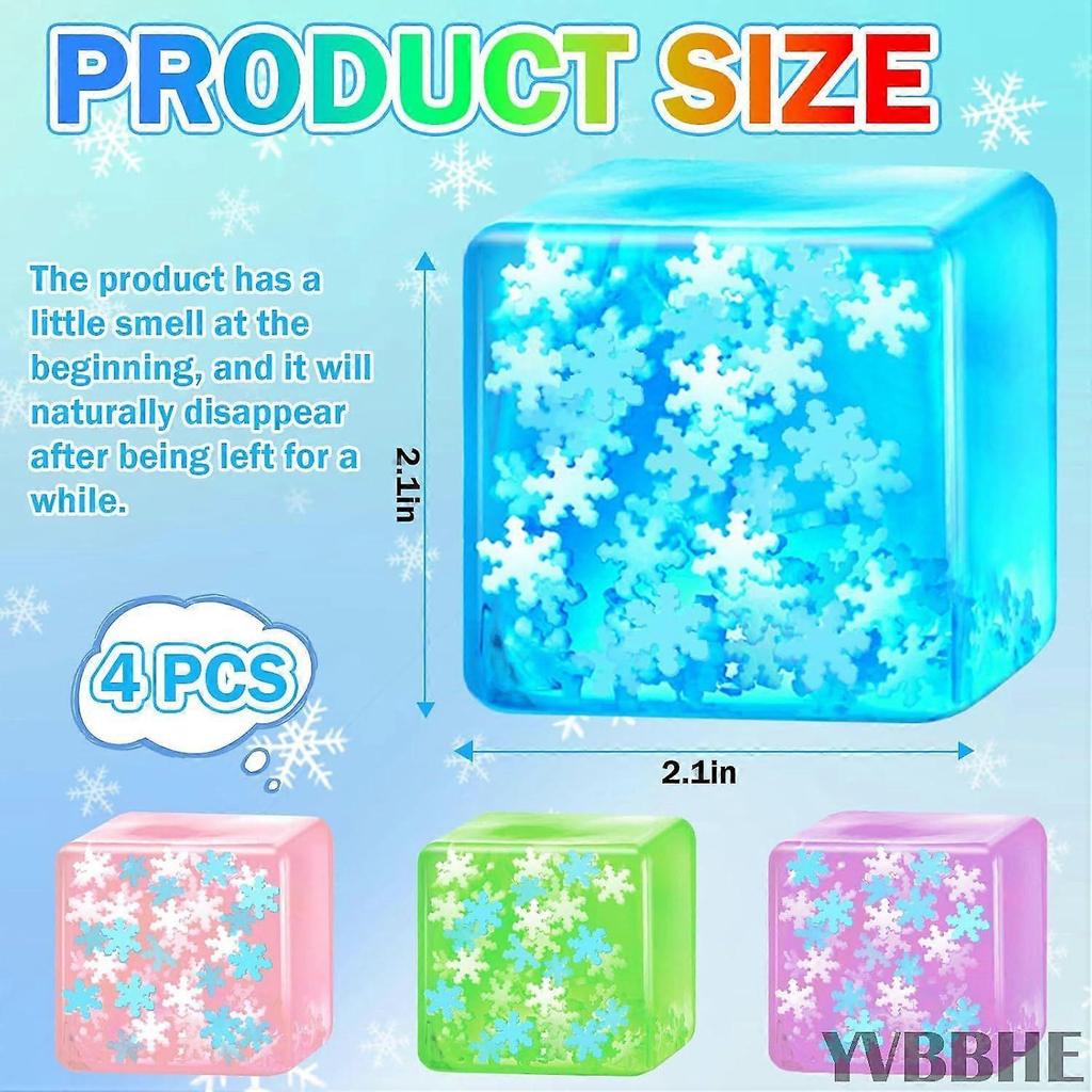4 Pack Squeeze Cube with Glow in The Dark Snowflakes Inside, Squishy Fidget Gummy Toys,Luminous Sensory Toys for Kids Autism,Maltose Balls for Anxiety