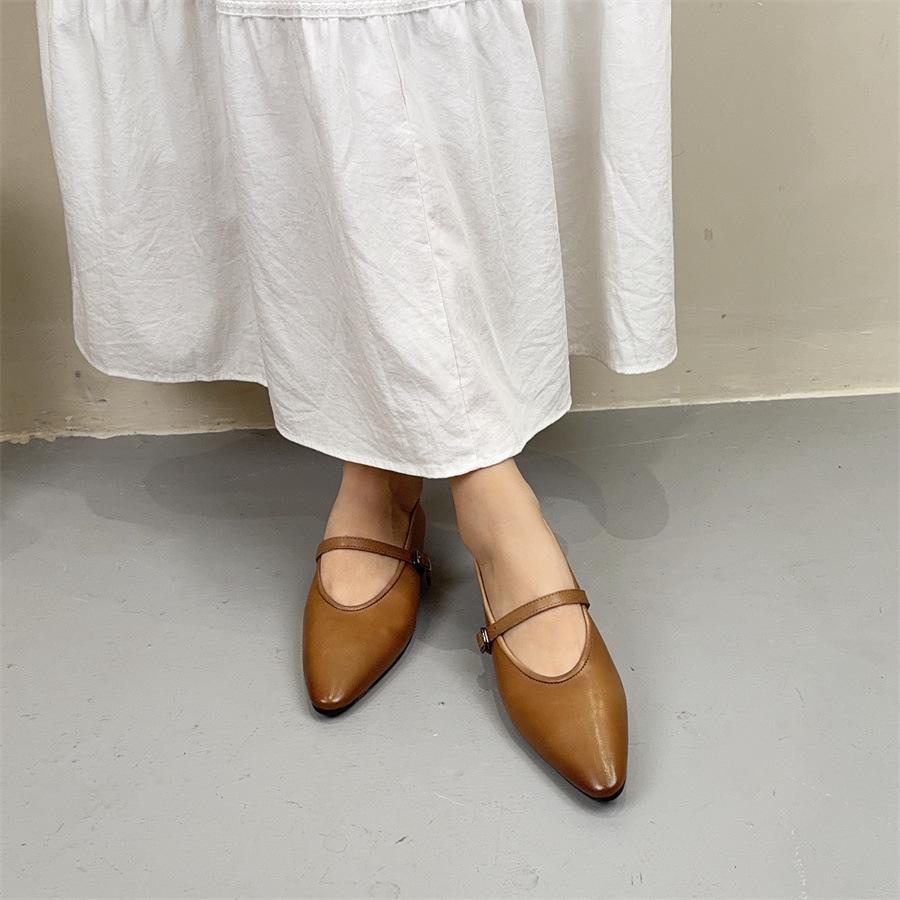 Johnature Туфли на плоской подошве из натуральной кожи с острым носком в стиле ретро, универсальные, из мягкой коровьей кожи, женские