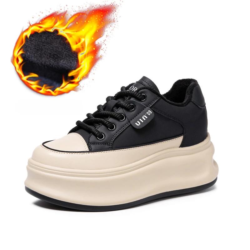 Fujin 8 см из натуральной коровьей кожи, удобные дышащие кроссовки для скейтборда на платформе, вулканизированные кроссовки с массивным скрытым каблуком