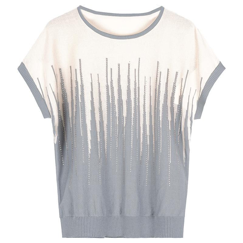 Женские свитера, пуловеры, 2025, лето, короткий рукав, О-образный вырез, принт, вязаный свитер, женские топы, пуловер JJ310