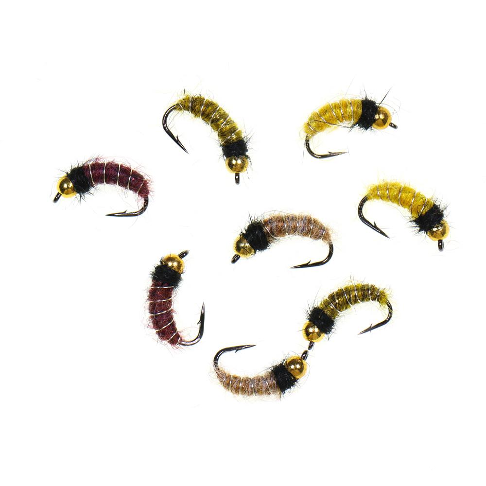 6/8 шт. 2 размеров Нимфа личинки ручейника с головкой из бусинки Реалистичный жук-бокоплав Червь для ловли форели и хариуса (Крючок с бородкой, Быстро тонущий)