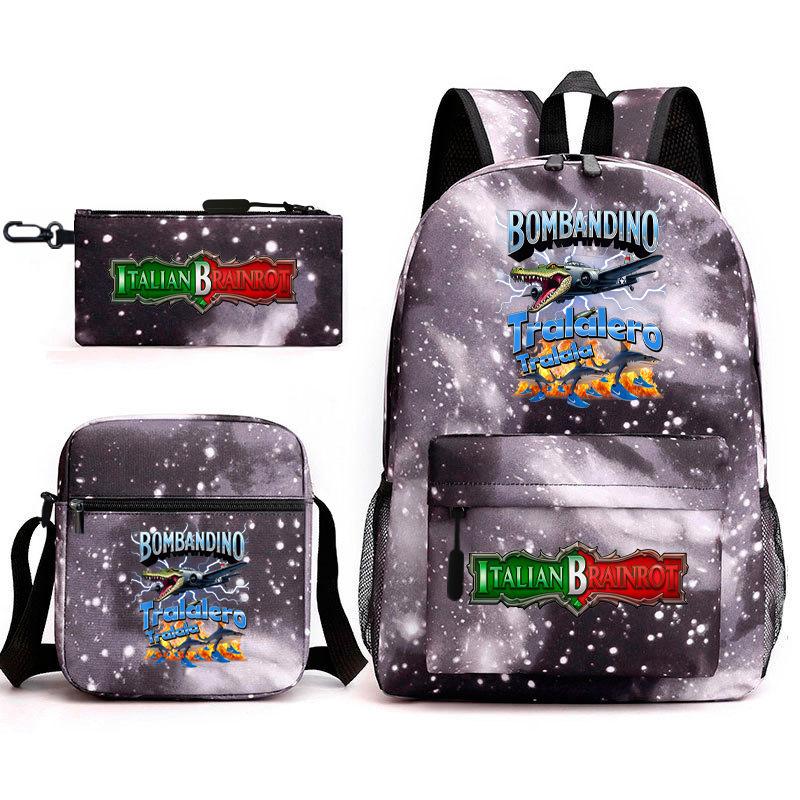 American Shanhaijing Funny Abstract Pattern Backpack Elementary School Bag Three-piece Set