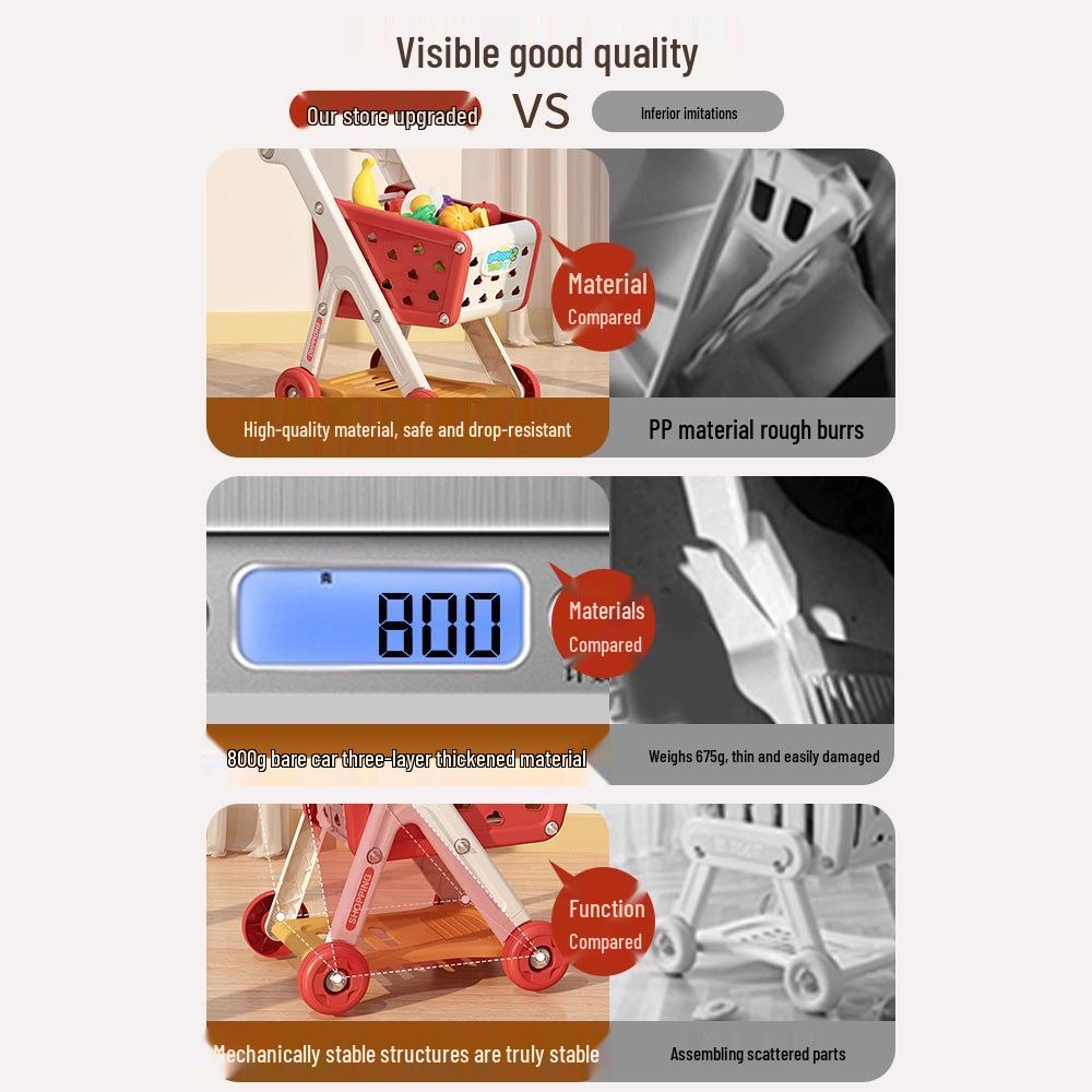 Kids' Supermarket Shopping Cart Stroller & Fruit Cutting Play Set