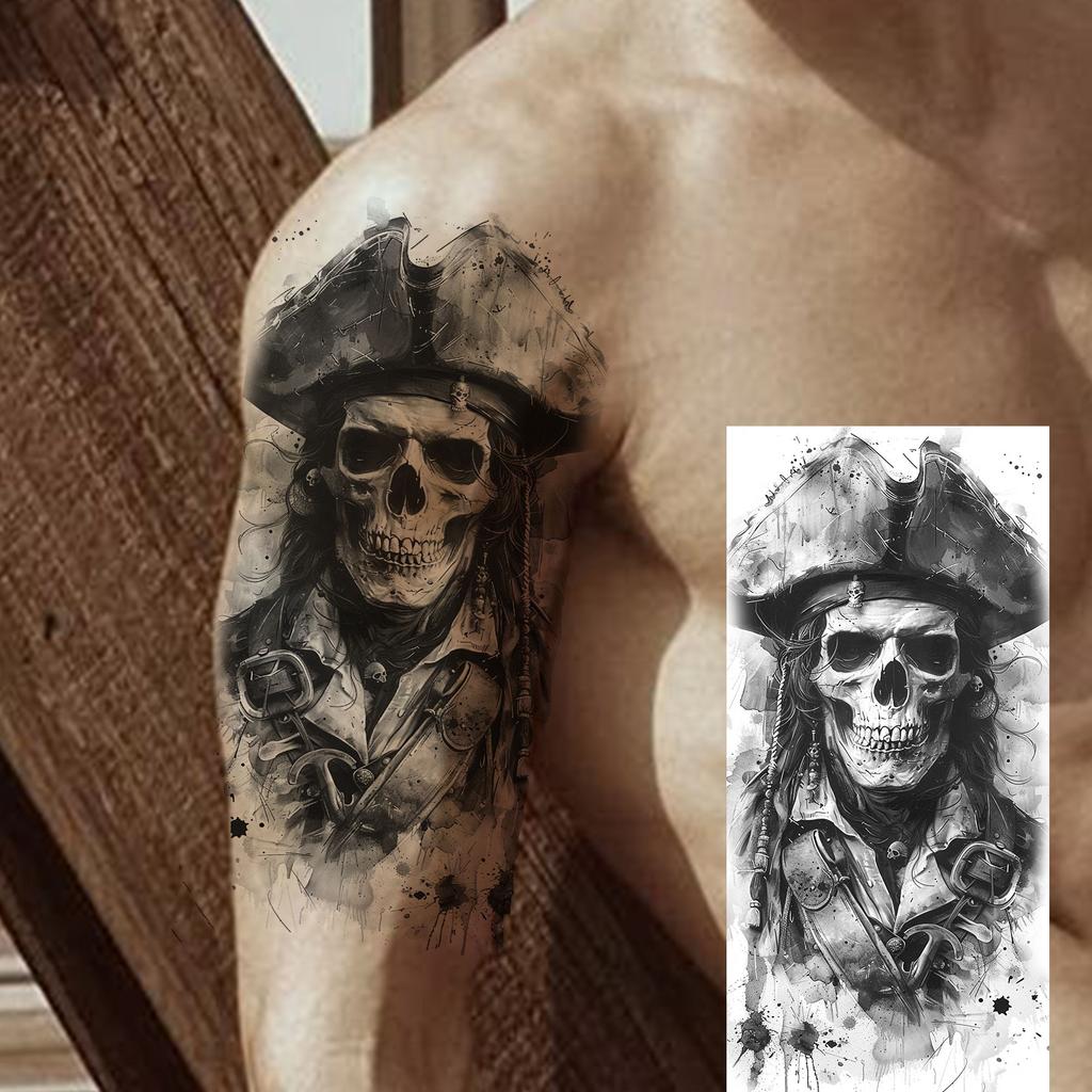 1 Sheet Scary Grim Reaper Skull Temporary Tattoos Halloween Tatoos Long Lasting Waterproof Tiger Wolf Beast Fake Tattoo Stickers