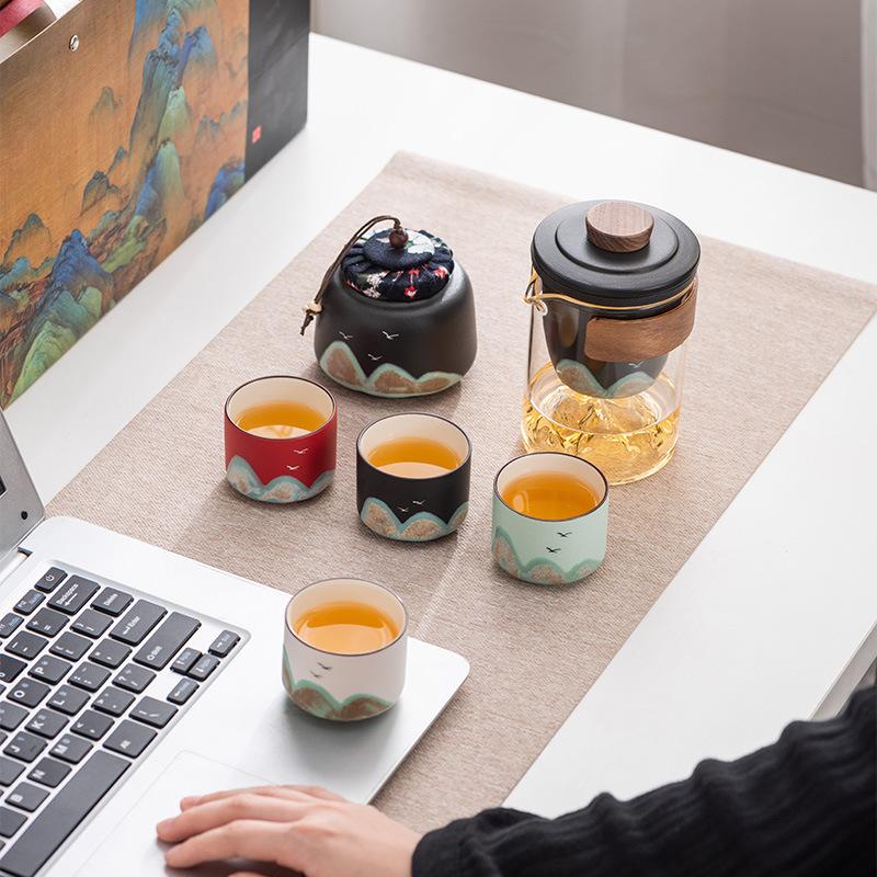 Расписанный вручную чайный сервиз Юаньшань Гочао для кунг-фу, полный набор для подарков, высококлассные бизнес-подарки, чайник и четыре чашки для руководителя, учителя, отца