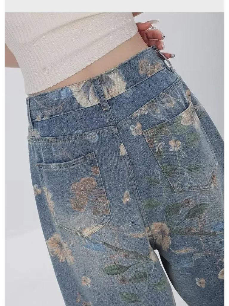 Женские ретро-синие джинсовые брюки широкого кроя - Летний стиль 2024 года