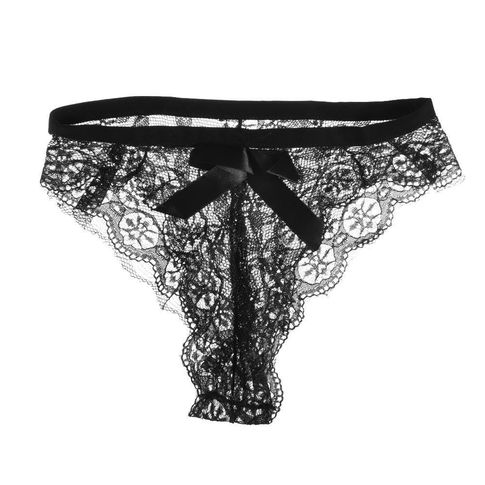 T-back Transparent Underpants Lace Flowers Thong Hollow Bow Panties Women's Underwear G String