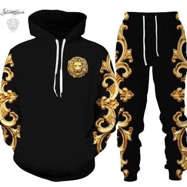Animal 3D Print Men Hoodie Set Lion Brand Tracksuits Men Fashion Cool Hoodie Pants 2 Pcs Suit Personality Women Sweatershirt