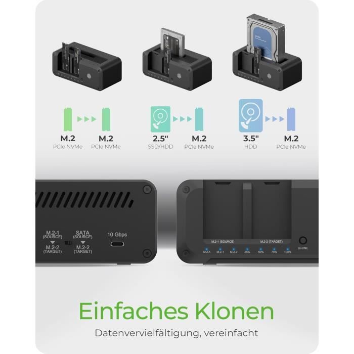 Station d'accueil HDD/M.2 NVMe SSD - ICY BOX - IB-2924MSCL-C31 - USB 3.2 Gen 2 - Clonage facile - 10 Gbit/s