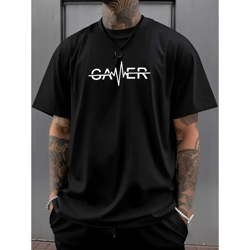 Европейские размеры Мужская повседневная футболка с графическим принтом - "GAMER", с надписью, с коротким рукавом, с круглым вырезом, легкая и дышащая для лета