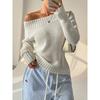 Women's Sweater Autumn Winter Ventilate Fashion Solid Color Rib Knit Long Sleeve One-Shoulder Casual Sweater