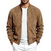 Men S Suede Jacket Casual Baseball Collar Zip Up Retro Flight Jacket