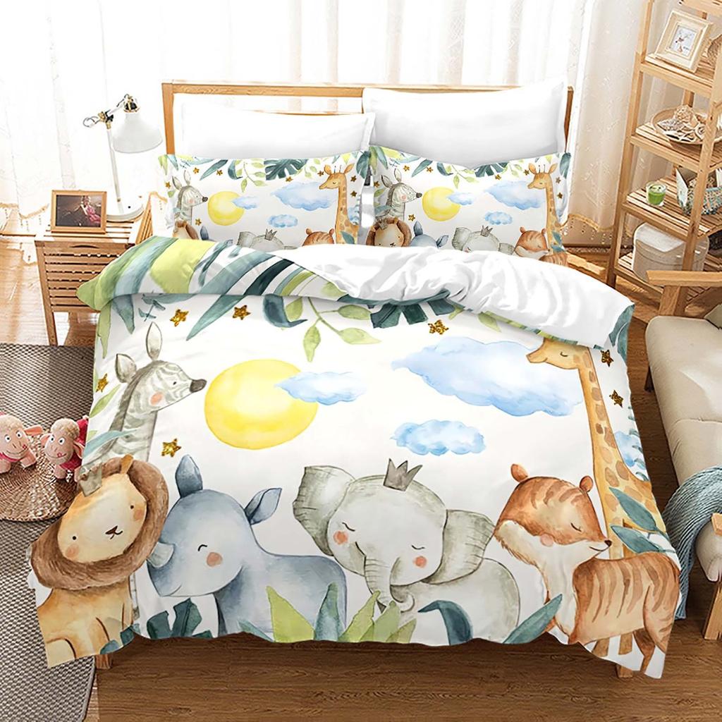 Акварельный мультяшный принт с животными Комплект пододеяльника Твин Фул Квин Кинг Детское постельное белье Одеяло Комплекты постельного белья Покрывало
