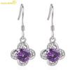 Длинные серьги с фиолетовым клевером, женский комплект, длинные серьги-крючки с цирконием, персонализированные студенческие серьги, простые ювелирные изделия