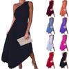 Ladies' Fashionable Solid Color Casual Sexy Temperament Single Shoulder Sloping Collar Pleated Hollow Out Dress Long Dress