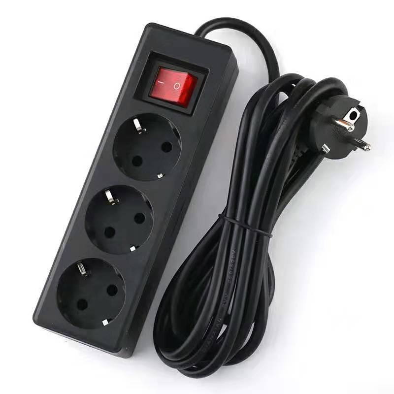 2/3/5Meters Cord EU Plug Power Strip EU Extension Electric Cord 3/4/5 Holes EU Standard German Type Socket Power Strip Wire with Switch DE Plug 1800W