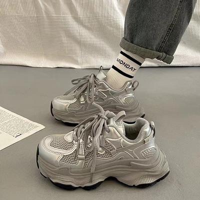 Модные массивные кроссовки на платформе для женщин Весенняя мода Толстая подошва Вулканизированная обувь Женские Нескользящие Сетчатые Дышащие Повседневные Спортивные Туфли