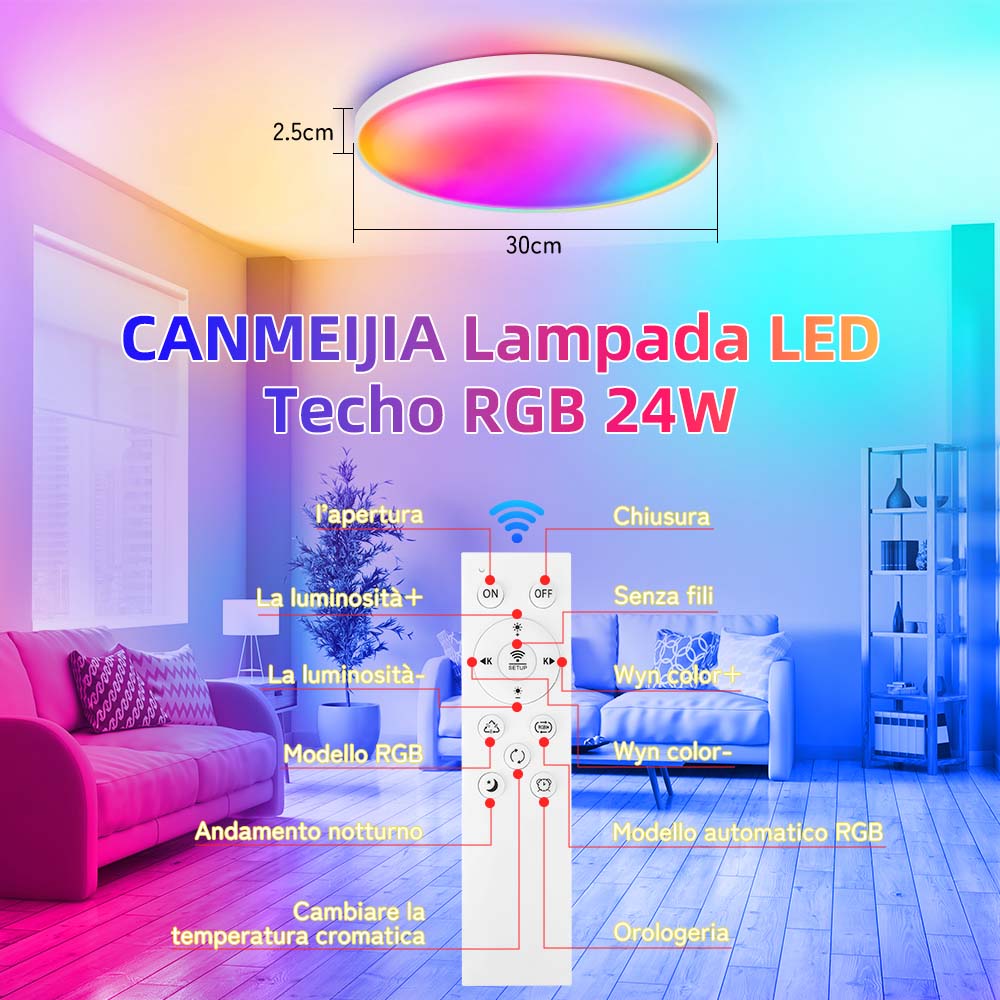 Умный потолочный светильник Спальня Гостиная RGB Атмосфера Tuya Bluetooth Alexa Бесступенчатое затемнение Регулировка цвета 30 см 24 Вт / 38 см 40 Вт LED CANMEIJIA