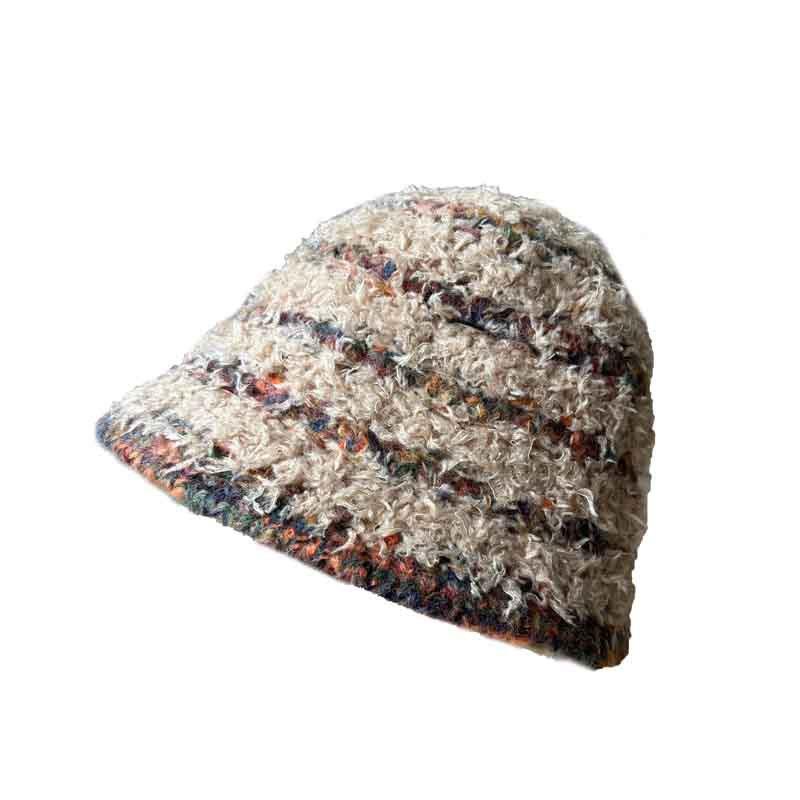 New autumn and winter bucket hat European and American women's hat colored striped knitted warm wool hat thickened and velvet