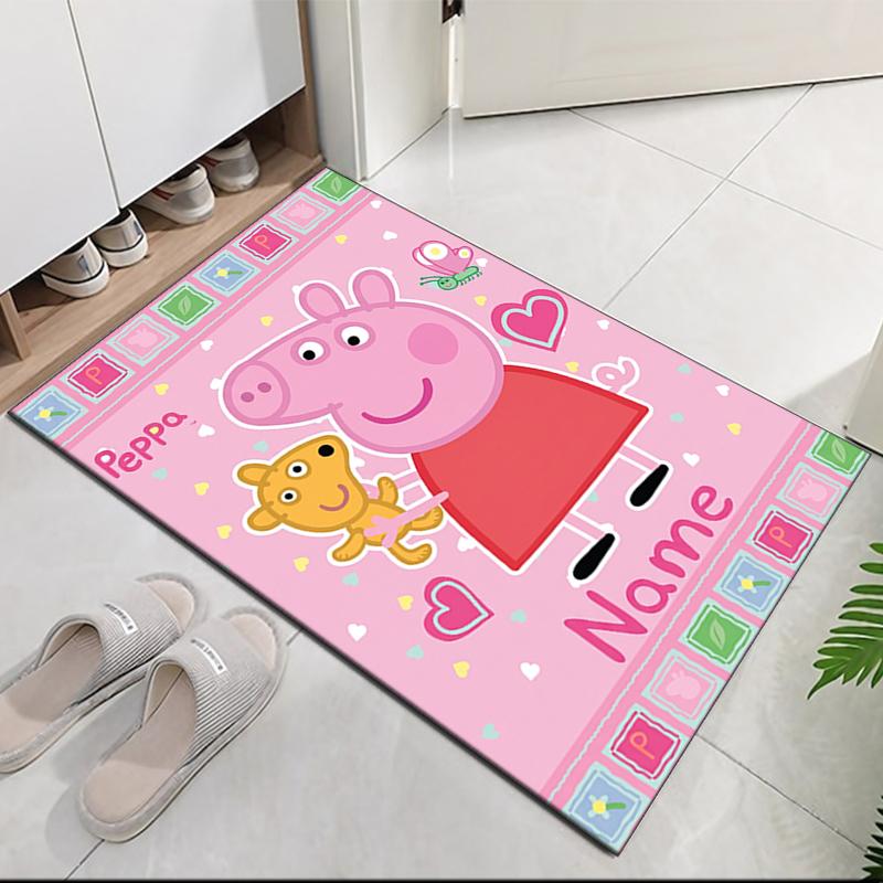 Custom Name Peppa Pig Printed Carpet Rug For Office Chair Living Room Bedroom Kitchen Room Decor Gifts