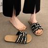 Pearl beach sandals Korean version of Xiaoxiangfeng flat-bottomed slippers for women's outer wear 2025 autumn and summer new fashion versatile soft bo