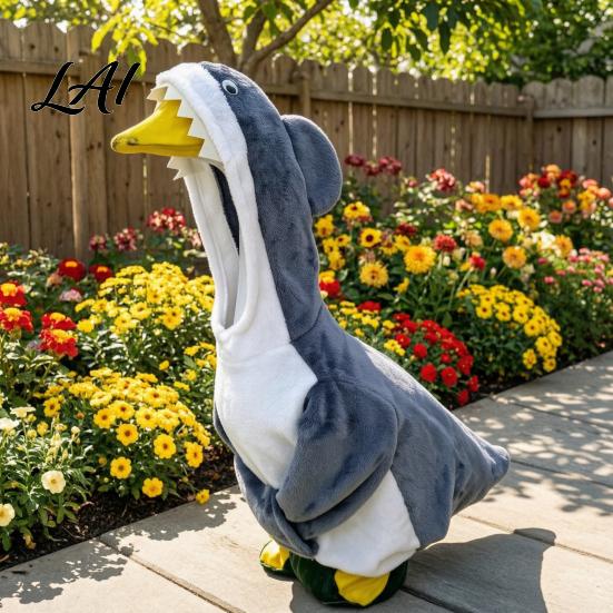 Decorative Porch Goose Accessories Shark Outfit Cute Gray Costume with 3D Fin Durable Statue Suit Design for 23" Gooses Decoration Patio Yard Garden